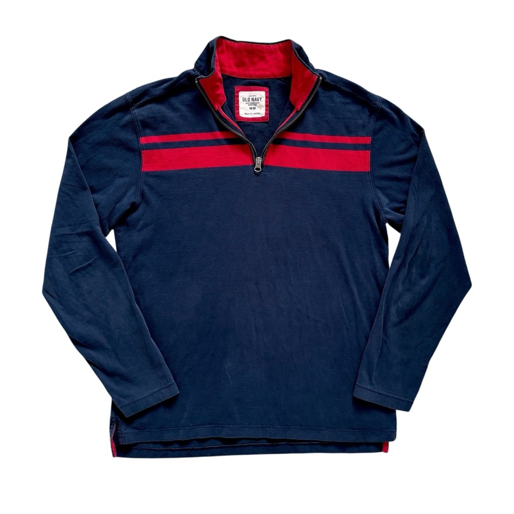 Y2K Old Navy Quarter Zip Colourblock Long Sleeve Shirt Blue Red